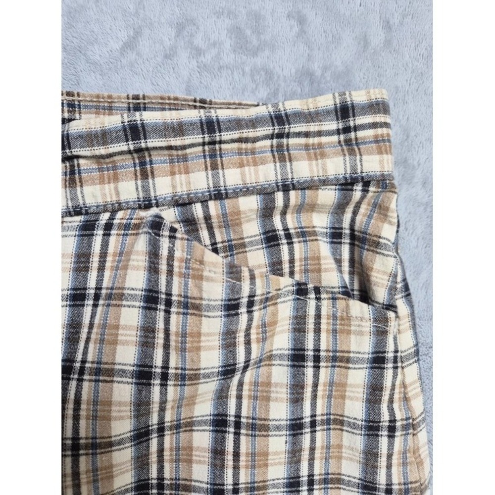 Faded Glory Womens Bermuda Shorts 10 Plaid Beige Blue Y2k Cotton Stretch Summer - Picture 3 of 10